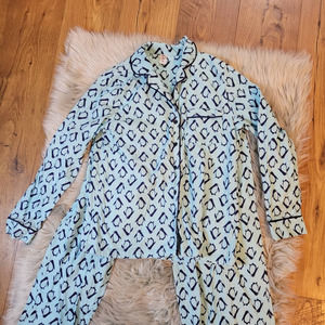 New Directions Warm Flannel Pajamas Blue with Navy Penguins Size M